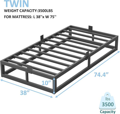 Bilily 10 Inch Twin Bed Frame with Steel Slat Support,Low Profile Twin Metal Platform Bed Frame Support Mattress Foundation,Heavy Duty,No Box Spring Needed,Easy Assembly,Noise Free