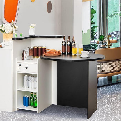 Reception Desk, Retail Checkout Counter w/Lockable Drawer & Open Shelves, Computer Workstation, Small Front Desk Reception Counter for Company Lobby Store Salon Office (Black & White)
