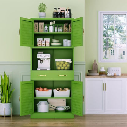 Kitchen Pantry Cabinet with Drawer - Freestanding Storage Cabinet | Furniture-Inspired Storage with Modern Louvered Design,120 lb Adjustable Shelves with Steel Durability