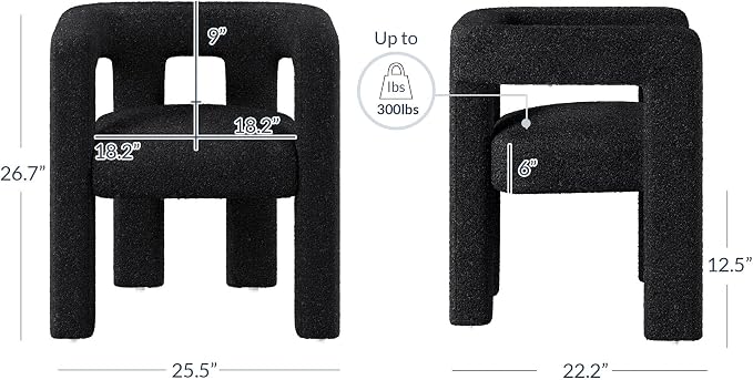 BELLEZE Modern Boucle Barrel Dining Chair, Upholstered Linen Kitchen Boucle Armchair with Sidearms and Back, for Dining Room Living Room- Black