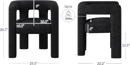 BELLEZE Modern Boucle Barrel Dining Chair, Upholstered Linen Kitchen Boucle Armchair with Sidearms and Back, for Dining Room Living Room- Black