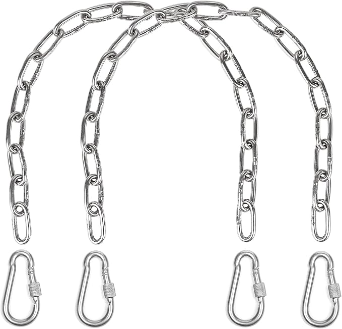 Hanging Chair Chain Heavy Duty Hammock Chain with Carabiners Swing Chain Extension for Hammock Chair, Swings, Punching Bags,2 Hanging Chair Chain 4 Carabiners