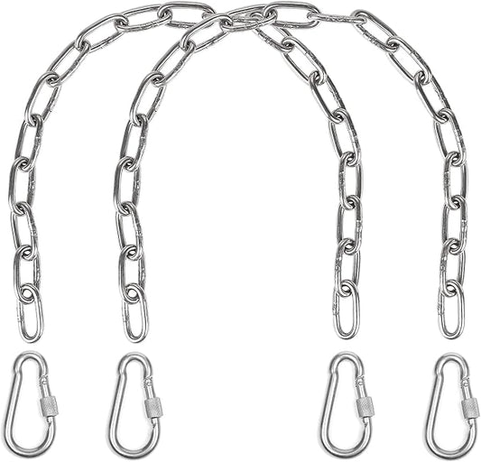 Hanging Chair Chain Heavy Duty Hammock Chain with Carabiners Swing Chain Extension for Hammock Chair, Swings, Punching Bags,2 Hanging Chair Chain 4 Carabiners