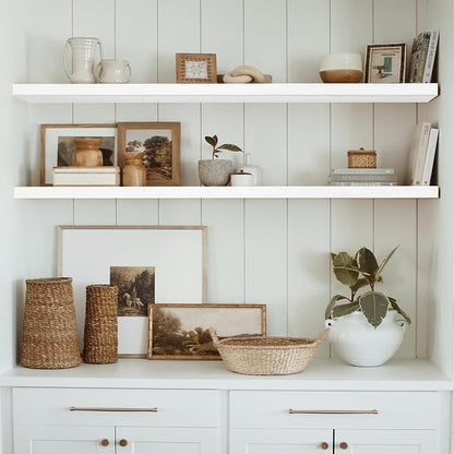 QEEIG Floating Shelves for Wall 55.1" Extra Long - Wall Mounted Shelf Bathroom Kitchen Living Room Bedroom Farmhouse Home Decor Display Bookshelf Large 55.1 x 9.3 inch Set of 2, White (008-140W)