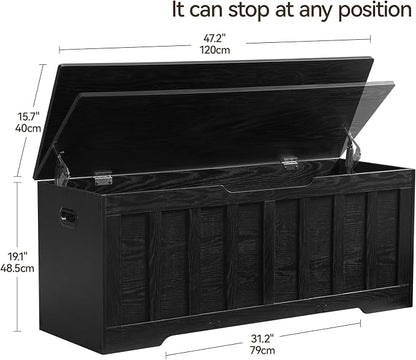 VANKILEY 47.2" Storage Chest Extra Large,Storage Trunk with 2 Safety Hinges,Wooden Storage Bench,Shoe Bench,47.2x15.7x19.1 Inch,Easy Assembly,Storage Bench for Bedroom,Living Room,entryway(Black).