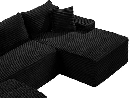 106-Inch Oversized U-Shaped Right Facing Corner Compressed Sofa Modular Boneless Cloud Sectional Sofa Floor Foam Couch W/Chaise & Ottoman, Corduroy Corner Boneless Cloud Couch