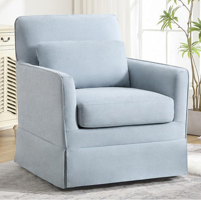 INZOY Swivel Accent Chair, Mid Century Modern Chair, Comfy Swivel Barrel Reading Chair, Upholstered Square Chair for Living Room Bedroom Small Spaces, Sky Blue