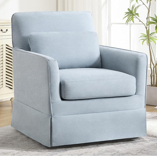INZOY Swivel Accent Chair, Mid Century Modern Chair, Comfy Swivel Barrel Reading Chair, Upholstered Square Chair for Living Room Bedroom Small Spaces, Sky Blue