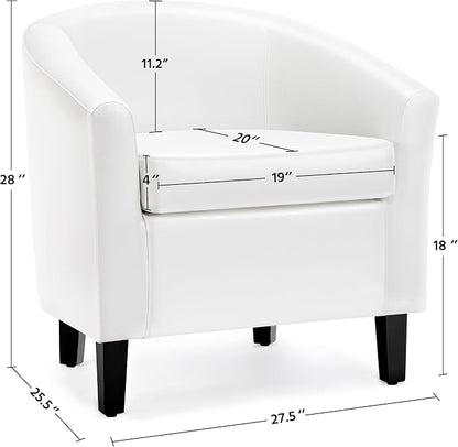 Topeakmart Faux Leather Club Chair, Modern Accent Chair and Cozy Barrel Chair with Sturdy Wood Legs for Living Room Bedroom Reception Room, White