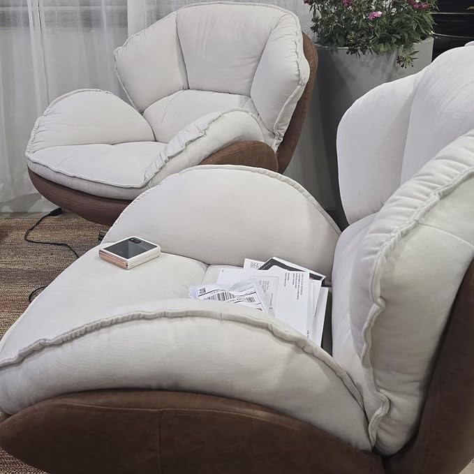 BESTANO Swivel Accent Chair, Chenille Upholstered Modern Living Room Chair with Backrest 360 Degree Metal Base Armless Reading Chair for Bedroom, Beige