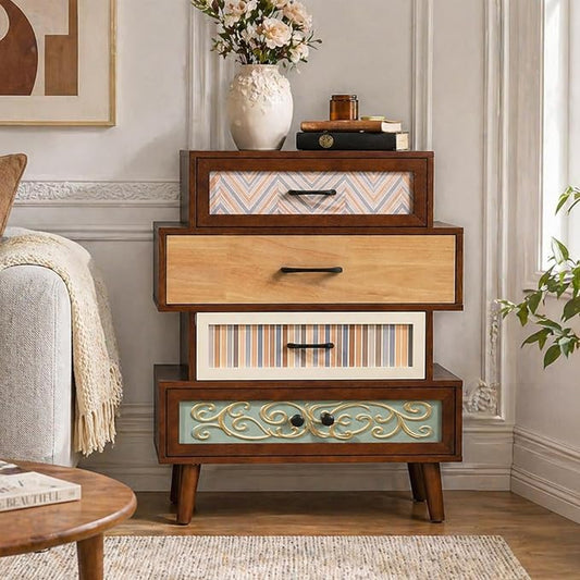 Ahokua Boho Accent Cabinet with Drawers, Narrow Storage Cabinet for Small Spaces, Multi-Drawer Chest for Entryway, Hallway or Living Room, 26"