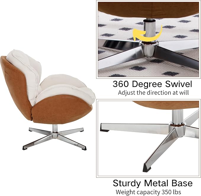 BESTANO Swivel Accent Chair, Chenille Upholstered Modern Living Room Chair with Backrest 360 Degree Metal Base Armless Reading Chair for Bedroom, Beige