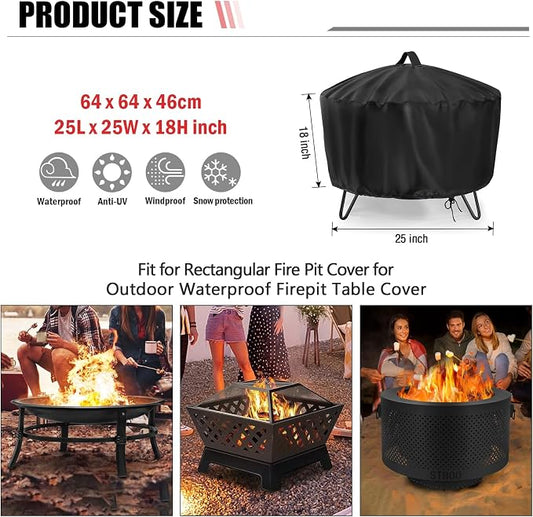 Fire Pit Cover Round 25 inch,Outdoor Wood Smokeless Firepit Cover Round,Waterproof Small Firepit Cover 600D- 25 X 25 X 18 Inch