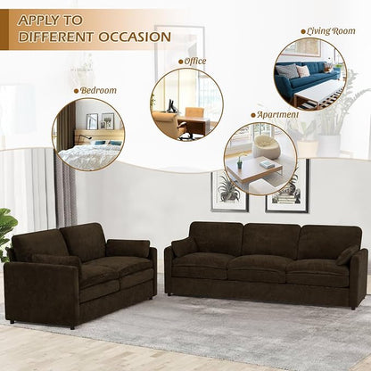 69” Chenille Loveseat Sofa w/Arm Pillows, Upholstered 2-Seater Sofa w/Comfortable Back Cushions, Modern 2 Seats Couch w/High-Density Foam for Living Room, Apartment, Office, Brown