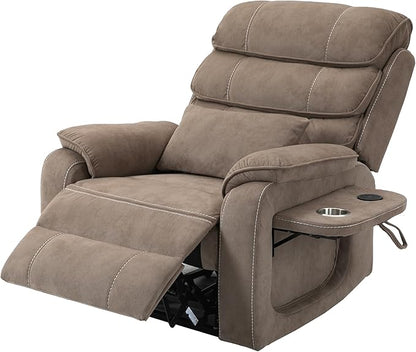 JIKFRIMA Power Lift Recliners Chairs for Elderly Adults Lay Flat Recliner with Heat & Massage, Wireless Charging Device, USB Ports, Cup Holder, Lumbar Pillow, 400Lbs（Velvet Fibric,Light Brown）