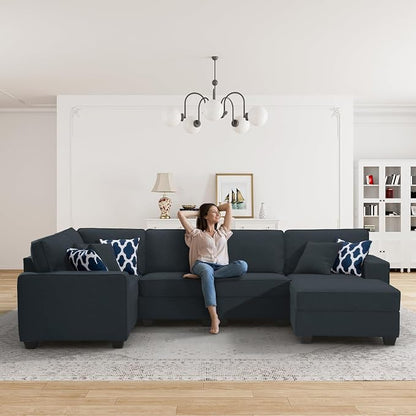 Legend Vansen Oversized Modular Sectional Sofa,U/L‑Shaped Reversible Couch with Ottoman,Deep Seat Plush Polyester Sofa for Living Room,6‑Seater,Charcoal