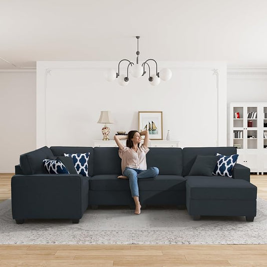 Legend Vansen Oversized Modular Sectional Sofa,U/L‑Shaped Reversible Couch with Ottoman,Deep Seat Plush Polyester Sofa for Living Room,6‑Seater,Charcoal