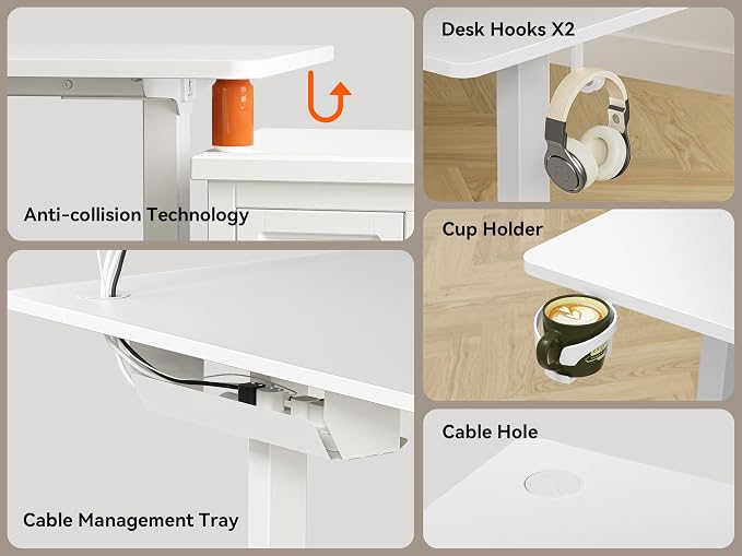 WALKINGDESK 63x55 Inches Reversible L Shaped Standing Desk, Height Adjustable With Cup Holder, Electric Corner Computer Workstation, Sit Stand up Home Office, Standing Desk with Cable Management White