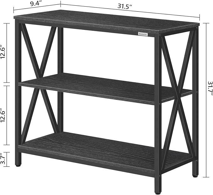 MAHANCRIS 31.5" Sofa Table, Industrial Console Table, 3-Tier Narrow Sofa Table with Storage Shelves, Foyer Table for Entryway, Hallway, Kitchen, Living Room and Bedroom, Easy Assembly, Black CTHB8001