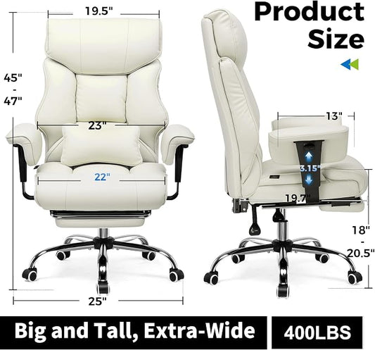 GTPLAYER Big and Tall Gaming Chair 400lbs Heavy Duty Office Chair with Foot Rest & Ergonomic Pocket Spring Cushion, High Back Lumbar Support for Lower Back Pain Relief, Beige