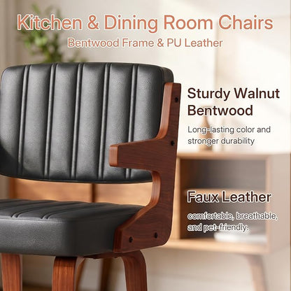 Dining Chairs Set of 6 with Hanging Armrest Black | Set of 6 with hanging armrests that hook onto table edge. Durable walnut frame with soft faux leather padding