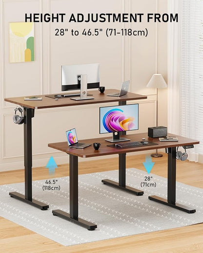 40" Electric Standing Desk Adjustable Height, Sit Stand up Desk for Home Office & Computer Workstation, 2 Memory Height Settings, Splice Board, 2 Hooks, Black Frame/Walnut Top