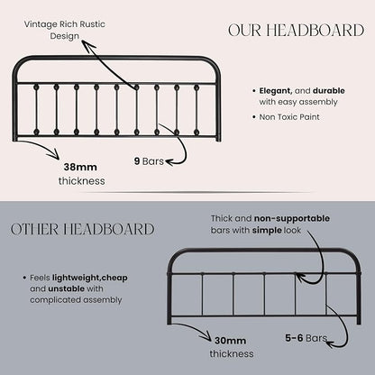 Vintage Metal Headboards, Adjustable Height Iron Frame, Farmhouse Rustic Style, Elegant and Durable Design, Easy Assembly, Universal Fit for Kids & Adults, Full Size, Black Finish