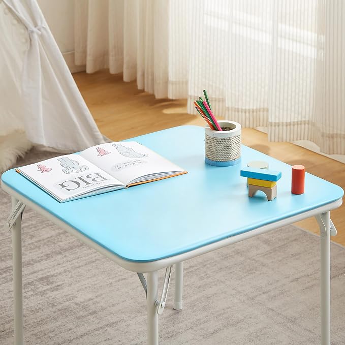 VECELO 24'' Kids Folding Activity Card Table, with Ultra Soft Padded Tabletop, 1 Piece, Blue & White