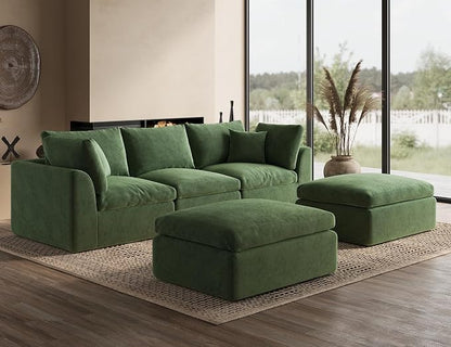 ohllob 110" Cloud Sectional Couches for Living Room, Boneless U Shaped Couch with Ottoman, 3 Seater Modular Sectional Sofa, Green