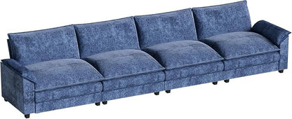 Homall 159" Modular Sectional Sofa, Linear Sofa Couch with Double-Layer Cushion, DIY Combination Chenille Deep 4-Seat Cloud Couch for Living Room, Apartment (Dark Blue, Linear Sofa)