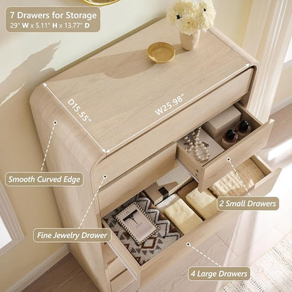 Aitjunz Modern 7 Drawers Dresser for Bedroom, 55" Tall Dressers, Cream | Wooden Dressers & Chest of Drawers w/Curved Profile Design, Mid Century Vertical Storage Dressers Organizer for Bedroom