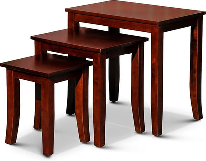 DTY Indoor Living 3-Piece Nesting Tables - Wooden Table Set of 3 for Living Room - Stackable Tables with Sleek Cherry Finish for Stylish and Space-Saving Home Furniture
