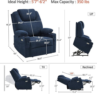 MCombo Power Lift Recliner Chair for Elderly R7510(Admiral, Large-Wide) | Oversized for Big and Tall, Heat and Massage, USB& Type C Charging Port, FSC Certified
