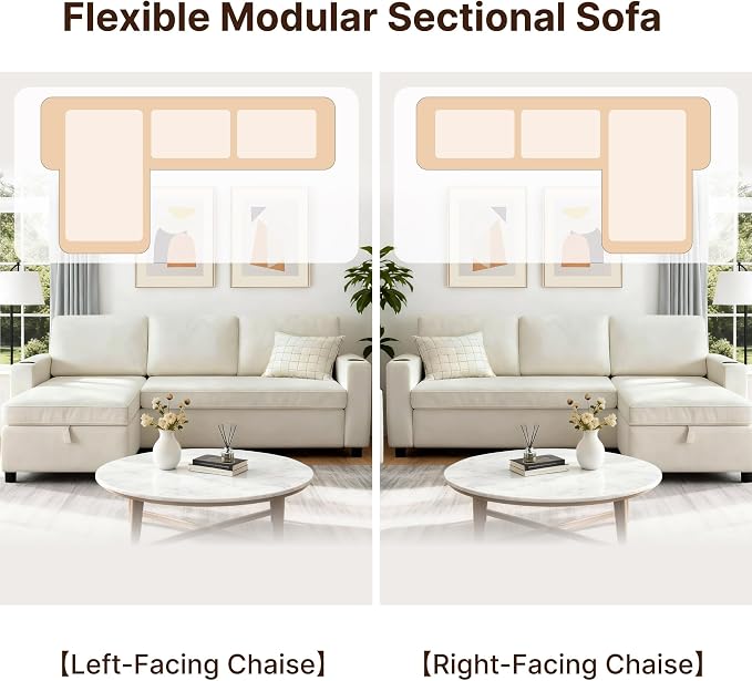 KISLOT 84 Inch Sectional Sleeper Sofa with Pull Out Bed Convertible 2 in 1 Couch with Storage Chaise & USB Charging Comfy L Shaped Modular Couches for Living Room Apartment(2 Box)