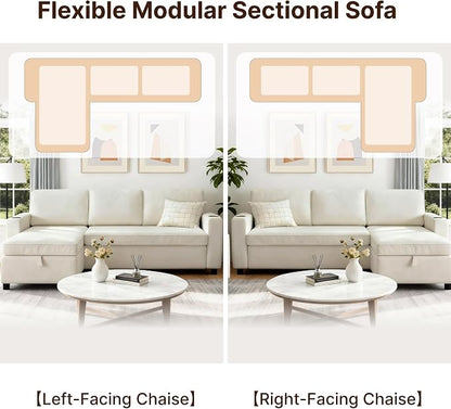KISLOT 84 Inch Sectional Sleeper Sofa with Pull Out Bed Convertible 2 in 1 Couch with Storage Chaise & USB Charging Comfy L Shaped Modular Couches for Living Room Apartment(2 Box)