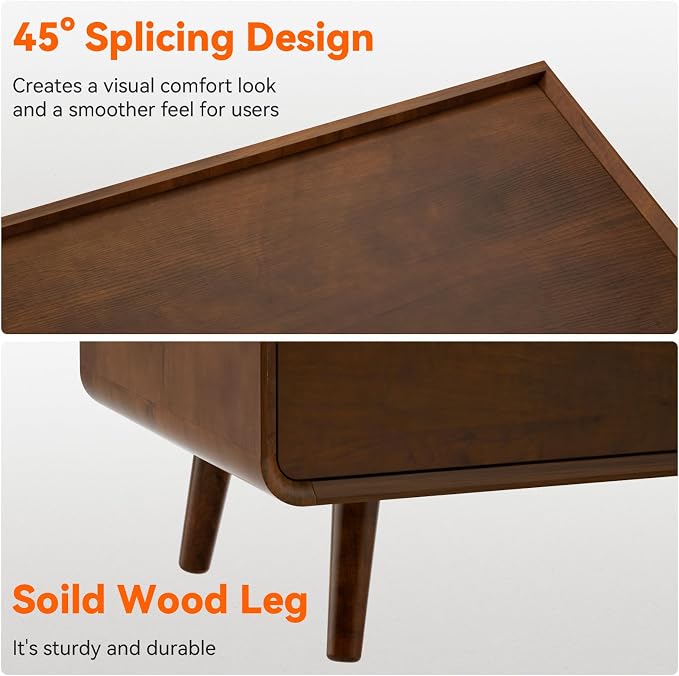 Nightstands Set of 2 with Leg Walnut Night Stand Set 2 Mid Century Modern Nightstands with Charger Station Wooden Bedside Table Set of 2 Night Stands for Bedrooms Set of 2