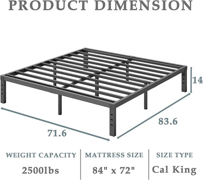 FSCHOS California King Bed Frame, 14 Inch Metal Platform California King Size Bed Frame No Box Spring Needed, Easy Assembly, Noise Free