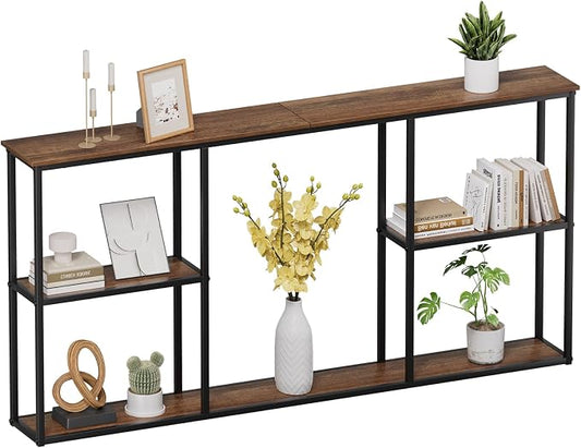 WOHOMO Console Table, 3-Tier Small Entryway Tables, Narrow Sofa Table for Hallway, Rustic Brown (63 inch)