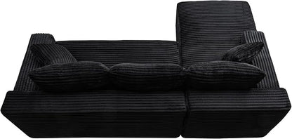 95" L-Shaped Cloud Sectional Couch, Left Facing Modular Compressed Boneless Sectional Sofa with Chaise Lounge, Plush Corduroy Boneless Corner Sofa for Living Room