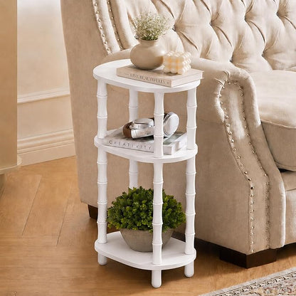 Narrow Side Table with Storage, 3-Tier End Table Skinny Nightstand for Bedroom, Living Room Small Space, White