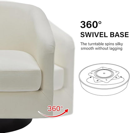 Swivel Barrel Accent Chair, Modern Round Linen Arm Chair for Living Room, Bedroom, Comfy Club Reading Chairs for Adults（Linen Fabric, Beige, Set of 1