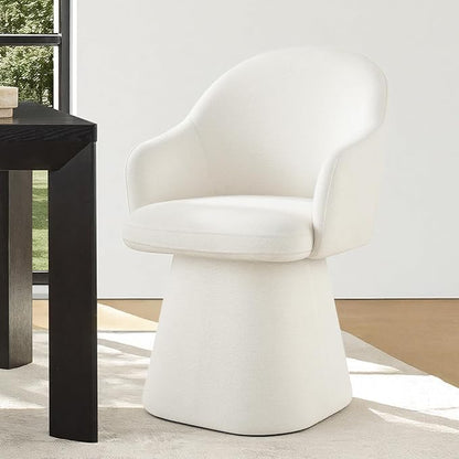 KISLOT Swivel Dining Chairs Set of 1, Upholstered Modern Barrel Dining Chairs with 360° Swivel Base, Chenille Velvet Fabric Accent Kitchen Chairs with Arms, Padded Dining Room Chairs, Cream