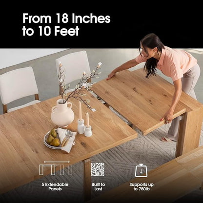 Transformer Table - Solid Wood Extendable Dining Table, Seats 2-12, Expandable Dining Room Table, Space-Saving Furniture, Kitchen and Dining Room Furniture (Natural, Table + Bench + Coffee Table)