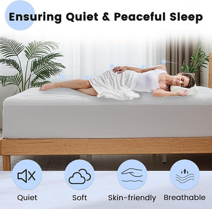 Waterproof Mattress Pad Queen, Quilted Fitted Queen Mattress Topper, Five-Layers Noiseless Mattress Protector Cover with 8"-21" Deep Pocket, Machine Washable, White, 60x80