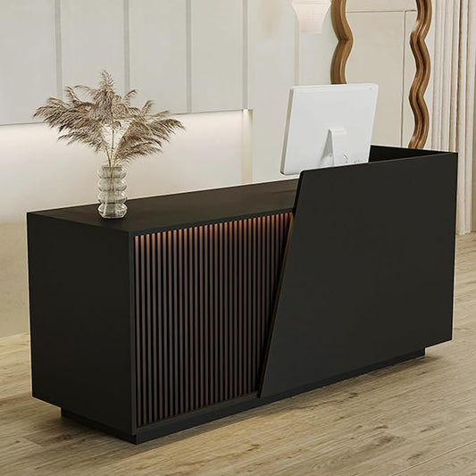 Reception Desk with Counter, Modern Reception Desk with Drawers & 2 Storage Cabinets & 3 Storage Compartments, Front Desks Reception Counter for Salon/Office/Store (Black-Left, 63inch/160cm)