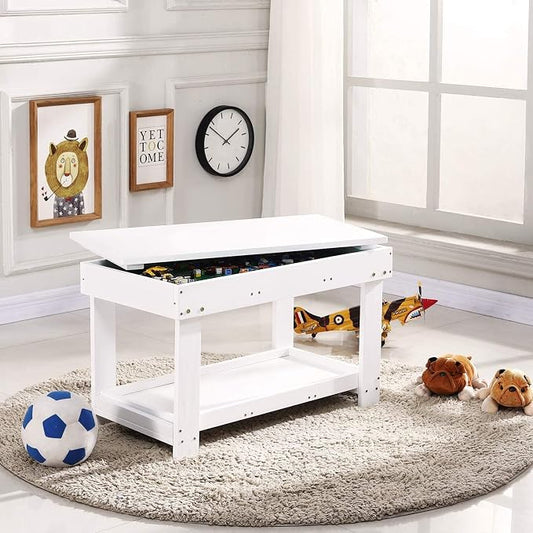 YouHi Kids Activity Table with Board and Storage for Bricks Activity Play Table (White Double Table)