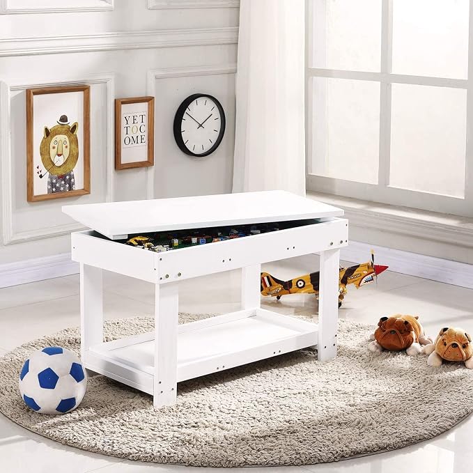 YouHi Kids Activity Table with Board and Storage for Bricks Activity Play Table (White Double Table)