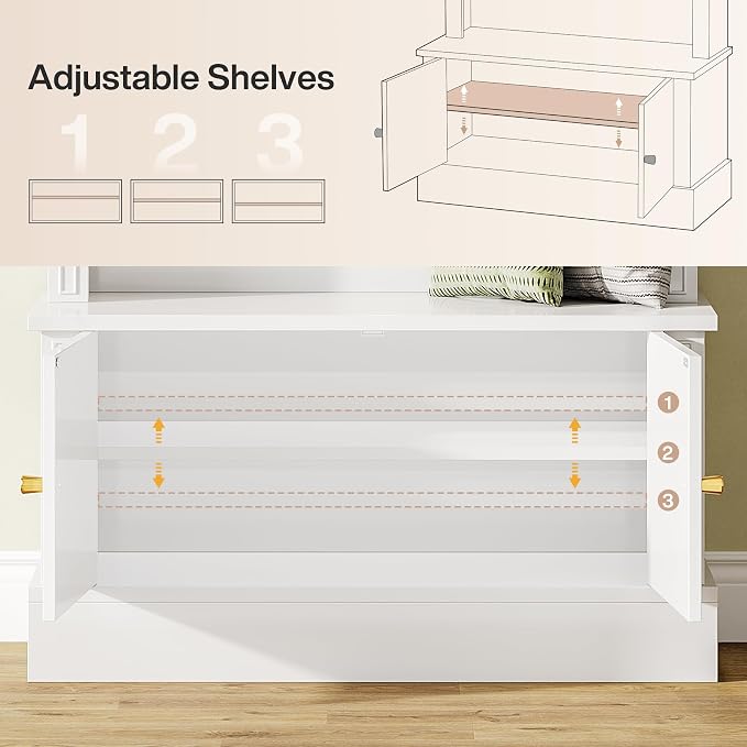 Tribesigns Hall Tree with Bench and Shoe Storage, 4-in-1 Design Entryway Bench with Coat Rack, 70.86" Tall Mudroom Rack with 5 Double Hooks and Adjustable Shelf for Hallway (White)