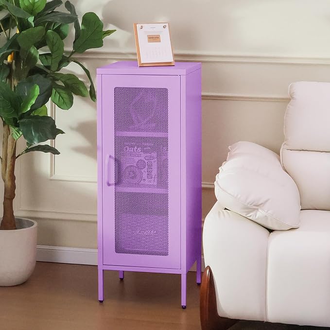 Slim Metal Storage Cabinet with Mesh Doors - 42'' Tall Narrow Organizer Tower, Compact Freestanding Cabinet, Versatile Utility Storage for Home, Office, Kitchen, Living Room, Durable and Modern Design