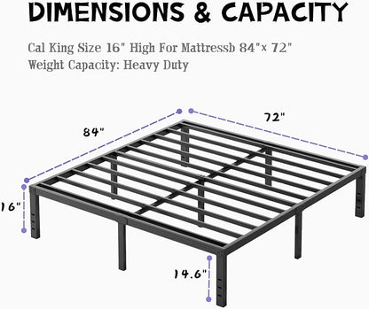Furnitui 16 Inch High Platform California King Bed Frames, Metal Cal King Bed Frame No Box Spring Needed, Easy Assembly, Noise Free, Sturdy, Black